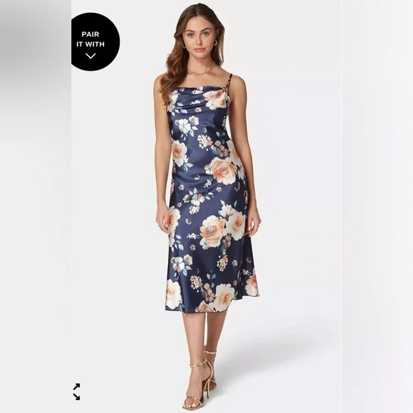 Bebe | Floral Satin Slip Midi Dress - Picture 8 of 8
